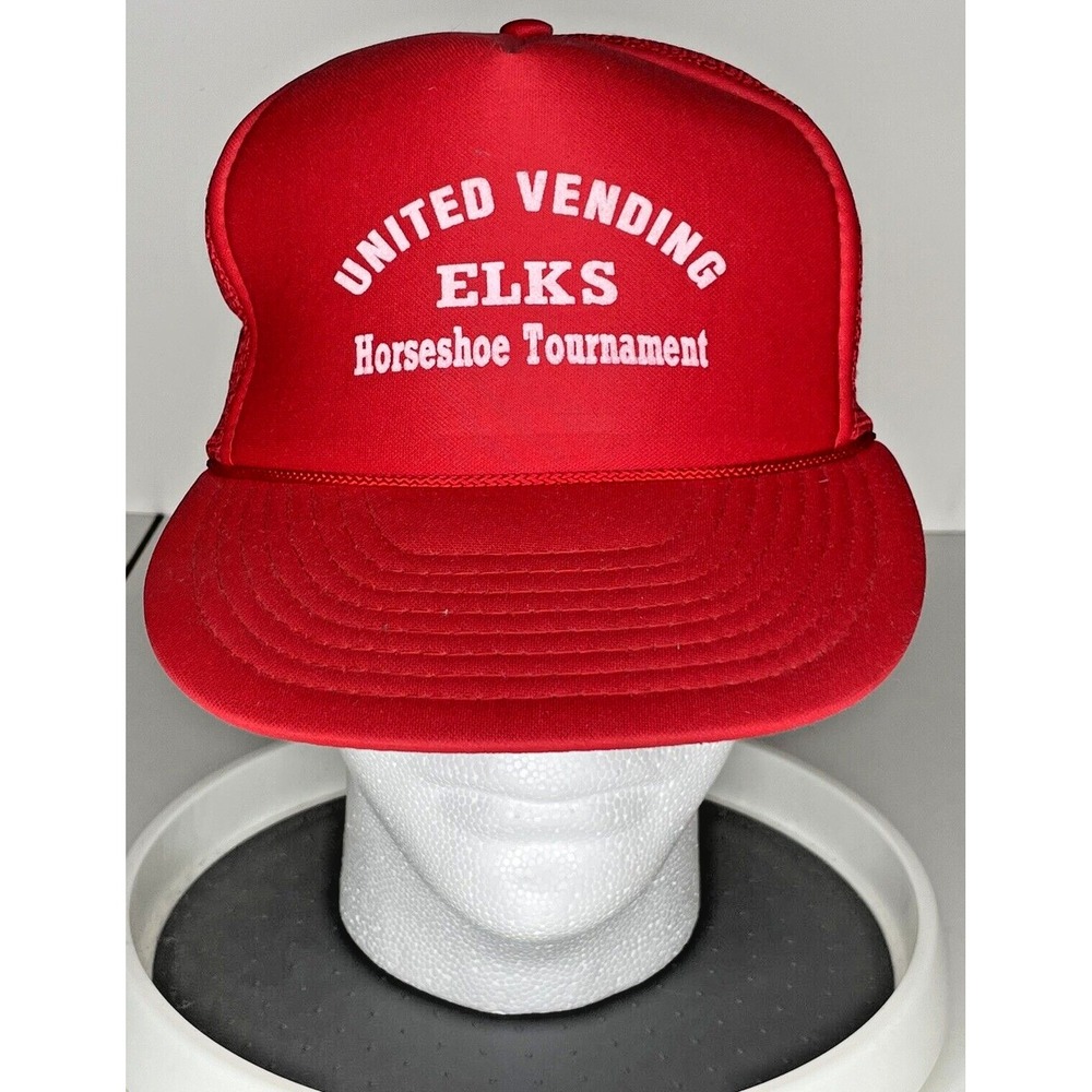 United Vending Elks Horseshoe Tournament Hat Snapback Cap Red White Unisex Otto